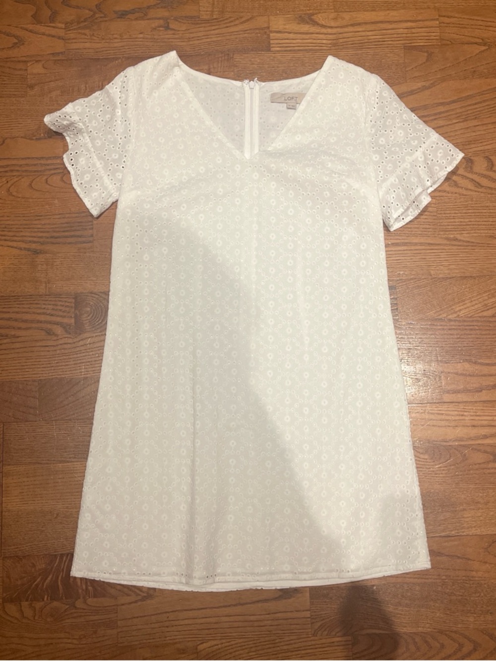 LOFT White Eyelet V-Neck Shift Dress
